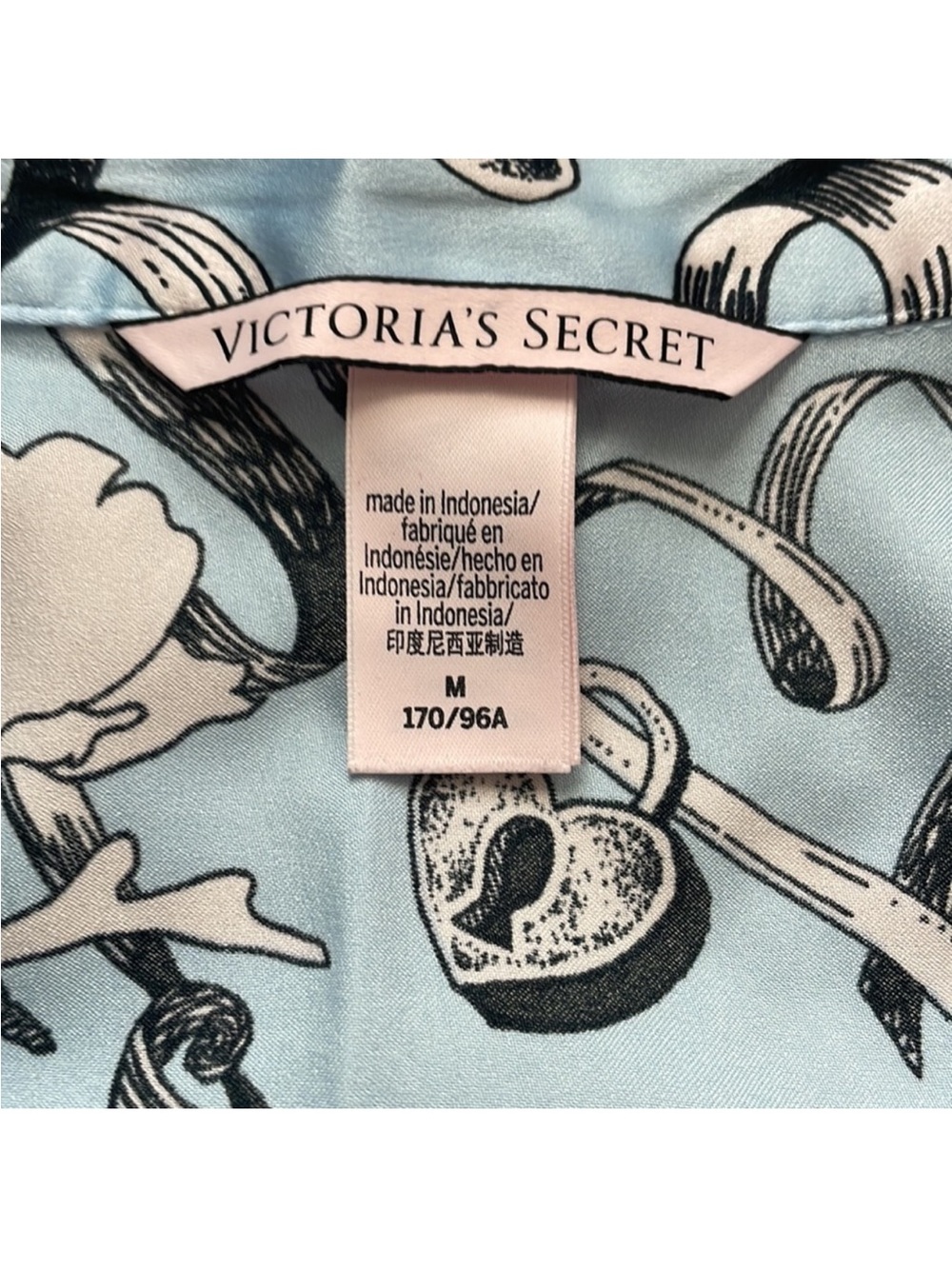 Victoria's Secret Locked in Love Blue/Black Floral Satin Pajama Set- M - Picture 5 of 9